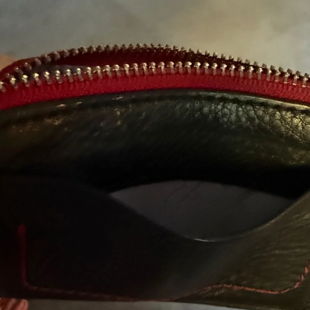 Cole Haan Black/Red Wristlet Card Keeper Zip Wallet. Silver Hardware. 4”x3”x.5” - Picture 10 of 11